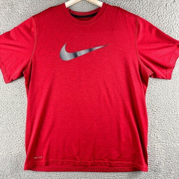 Nike Athletic Shirt Mens XL Swoosh Red Dri Fit Tee Gym Crossfit Run Outdoor Hike - Picture 1 of 12